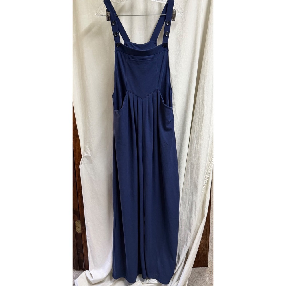 Halara NWT Navy Blue Waffle Knit Wide Leg Jumpsuit Adjustable Button Straps LG